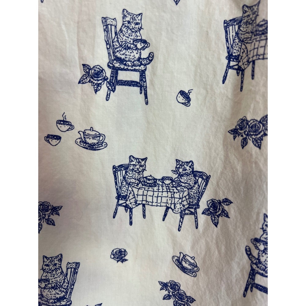 Anthropologie Cat Tea Party Pajama Pants Green Blue Toile Cotton Wide Leg Small - Picture 4 of 6